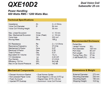 ESX QXE10D2 25cm Subwoofer QXE-10D2