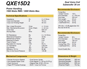 Preview: ESX QXE15D2 38cm Subwoofer QXE-15D2