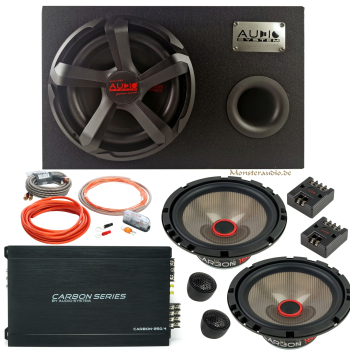 Audio System Carbon Komplettanlage 25cm Subwoofer & 16,5cm Lautsprecher & 4-Kanal Verstärker & Kabelset