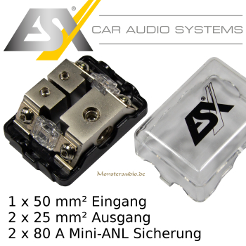 ESX DFD-1/2 Mini-ANL Sicherungsverteiler Stromverteiler Verteilerblock 1 x 50mm² - 2 x 25mm²