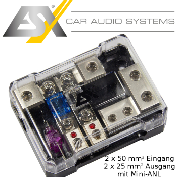 ESX DFD-2/2G Mini-ANL Sicherungsverteiler Stromverteiler Verteilerblock 2 x 50mm² - 2 x 25mm² für Plus und Minus