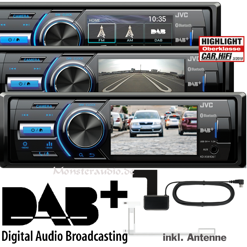 Bluetooth 1-DIN Autoradio 3" TFT Display für Rückfahrkamera JVC KD-X561DBT DAB