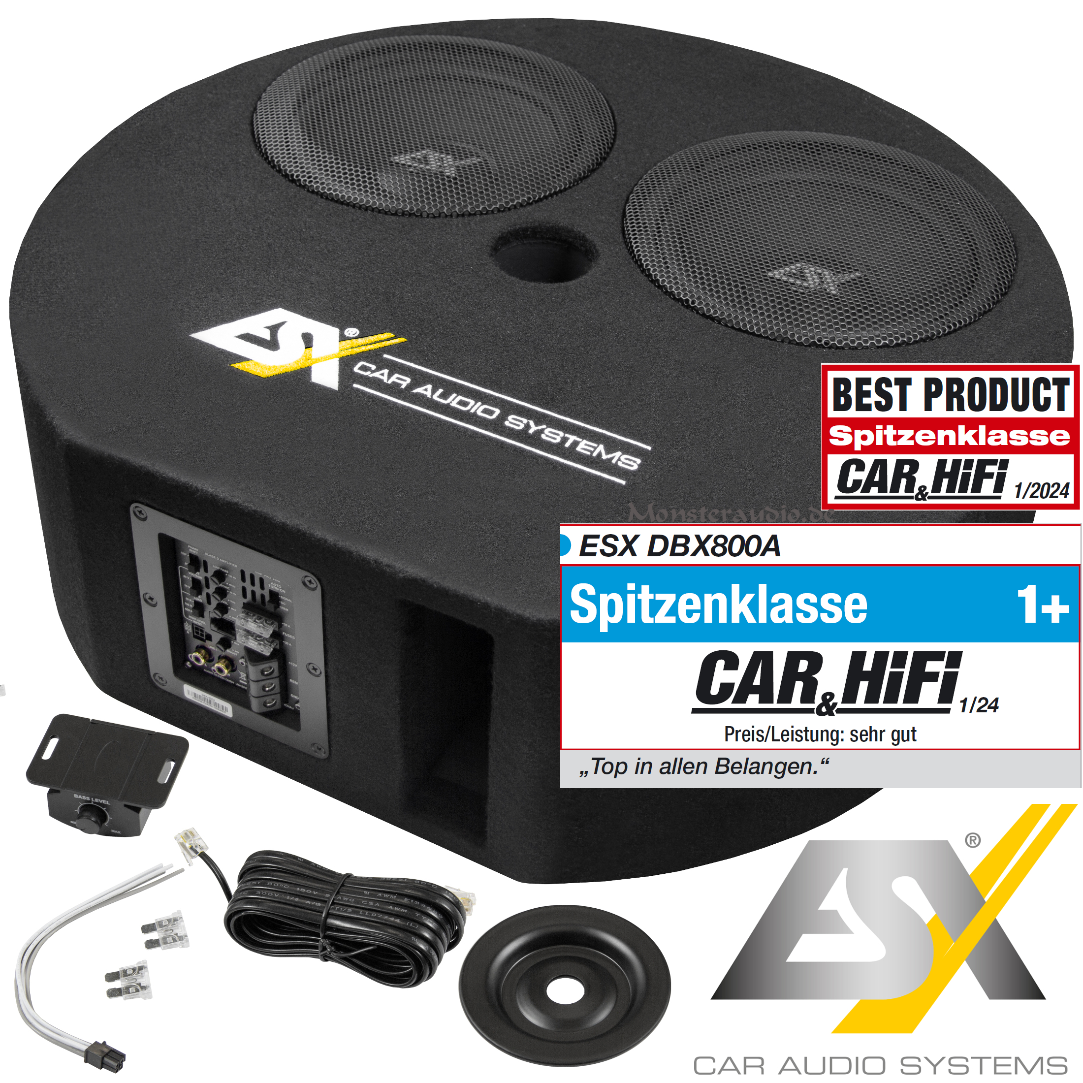 Subwoofer Passive Bass Reflex Per Ruota Di Scorta ESX DBX300Q, 15x23 Cm (6x9''), Potenza 200/400 Watt RMS/max, Impedenza 2+2 Ohm, Connettore Quick Connect, Dimensioni Ø50x15 Cm - 2