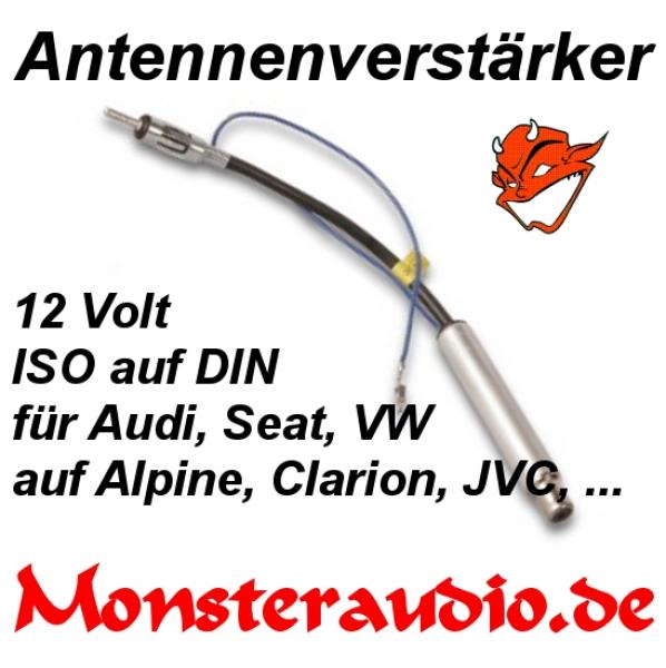 Antennenverstärker 12 Volt Phantomeinspeisung für AUDI SEAT VW ... Antennenadapter ISO-DIN