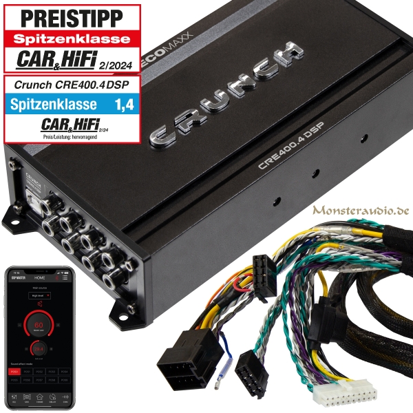 Crunch CRE400.4DSP-ISO plug&play 4-Kanal Verstärker mit 6-Kanal DSP 1m ISO-Anschlusskabel