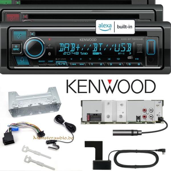 Monsteraudio - Kenwood KDC-BT760DAB DAB+ Autoradio mit DAB Antenne  Bluetooth Alexa MP3 USB AUX-IN & CD