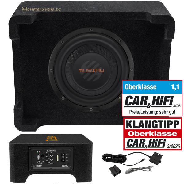 Musway MF108A 20cm Aktivsubwoofer downfire Sub + Verstärker 450 Watt MF-108A