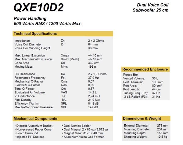 ESX QXE10D2 25cm Subwoofer QXE-10D2