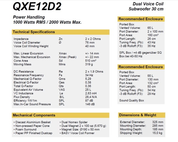 ESX QXE12D2 30cm Subwoofer QXE-12D2