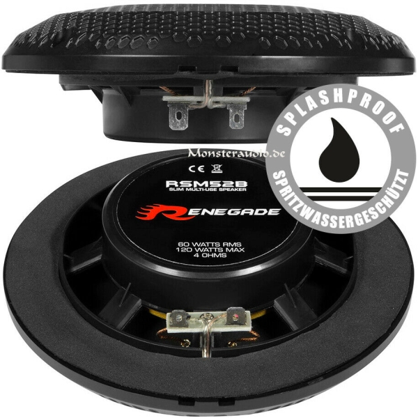 Renegade RSM-52B 13cm 2-Wege Koaxial Bad-Marine-Lautsprecher spritzwassergeschützt 130mm RSM52B 120 Watt