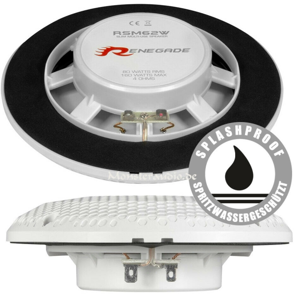 Renegade RSM-62B 16,5cm 2-Wege Koaxial Bad-Marine-Lautsprecher spritzwassergeschützt 165mm RSM62B 160 Watt