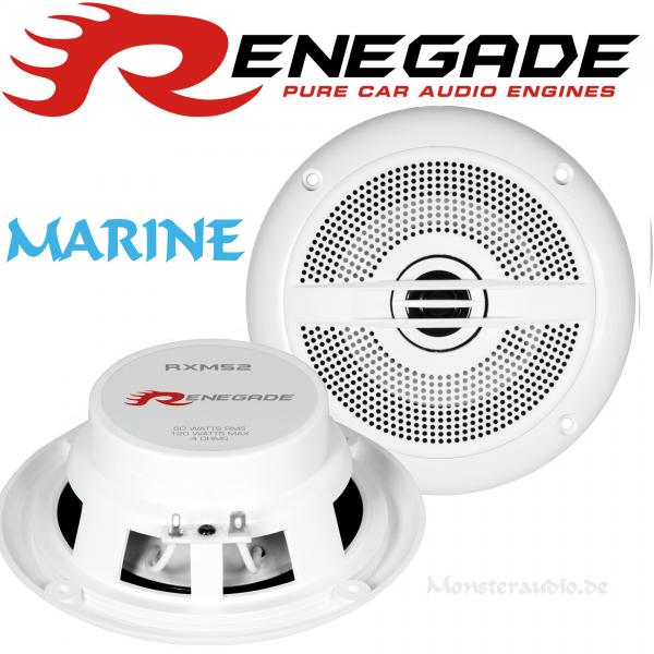 Renegade RXM-52 W 13cm 2-Wege Koaxial Bad-Marine-Lautsprecher spritzwassergeschützt 130mm RXM52W 160 Watt