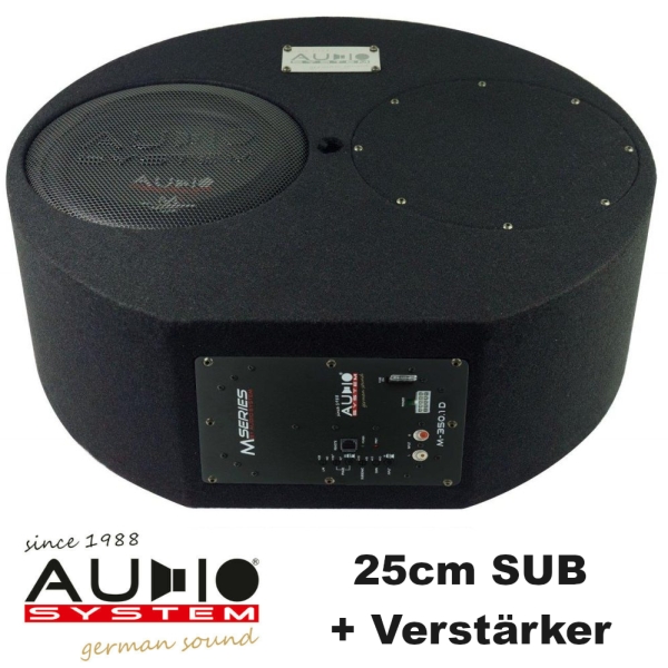 Audio System Subframe M10 active EVO 25cm Aktivsubwoofer für Reserveradmulde 350 Watt M-10 + Verstärker