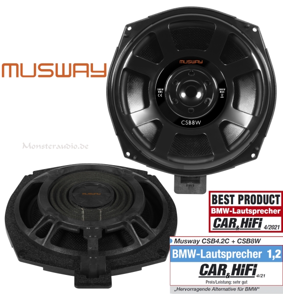 Musway 420 Watt 3-Wege-Set Subwoofer Lautsprecher BMW E- und F-Modelle CSB-4.2C + CSB8W