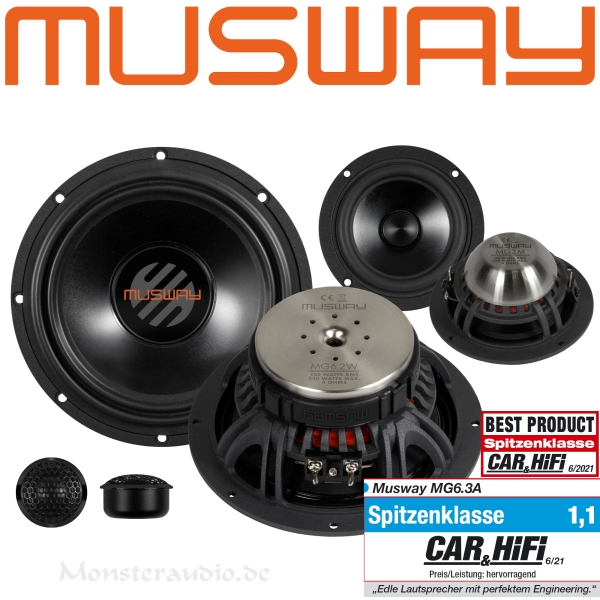 Musway MG-6.3A 16,5+7,5+2,6cm aktives 3-Wege Lautsprecher Set MG6.3A