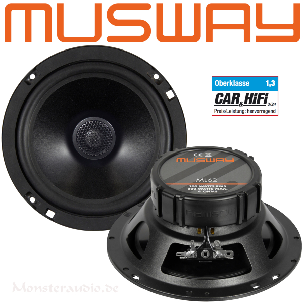 Musway ML-62 16,5cm 2-Wege Koaxial Lautsprecher 165mm 200 Watt ML62