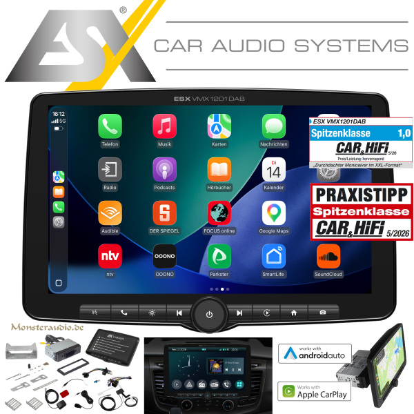ESX VMX1201DAB 1-DIN Autoradio mit 30,5cm 12" Touchscreen apple carplay android auto DAB+