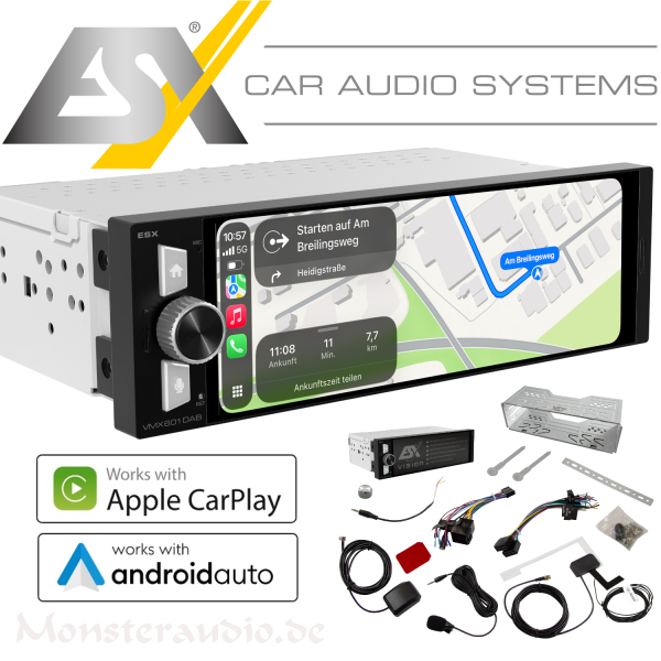 ESX VMX601DAB 1-DIN-Radio mit 16cm 6,3" Display DAB + Bluetooth Autoradio digital für apple carplay android auto
