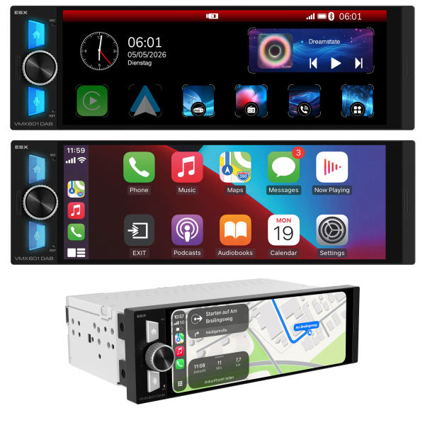 ESX VMX601DAB 1-DIN-Radio mit 16cm 6,3" Display DAB + Bluetooth Autoradio digital für apple carplay android auto
