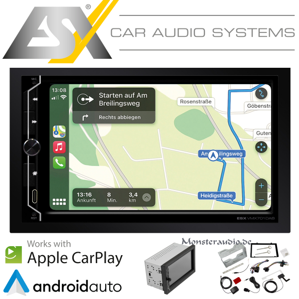 ESX VMX701DAB 2-DIN Autoradio mit apple carplay android auto Touchmonitor DAB+