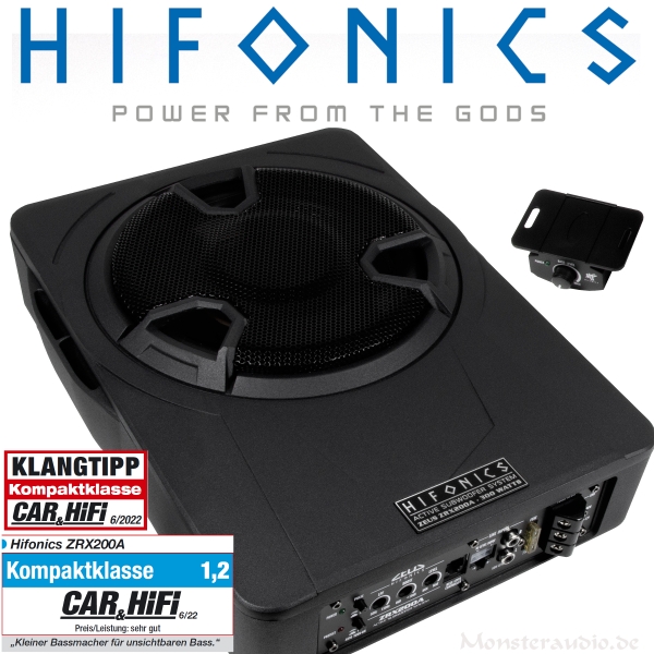 Hifonics ZRX200A 20cm Aktivsubwoofer Untersitz Sub + Verstärker 300 Watt ZRX-200A